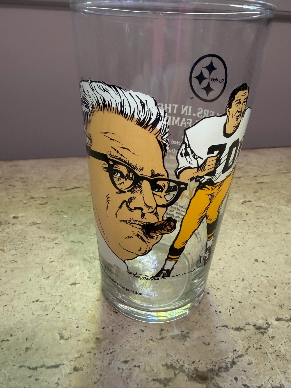 1990 McDonalds PITTSBURGH STEELERS Hall of Fame Glass Rooney, Lambert, Stautner